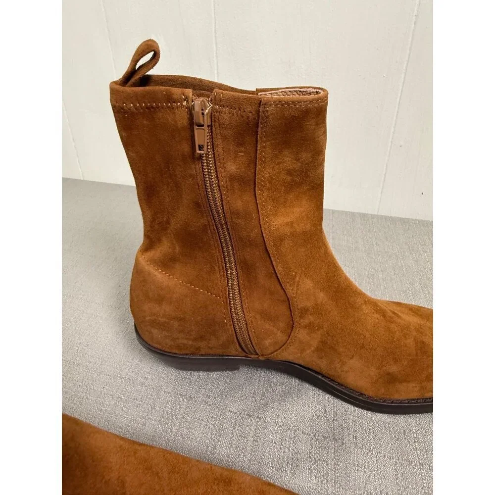 Madewell Idris Ankle Boots Russet Brown 9 Suede Booties NX430 Academia Preppy